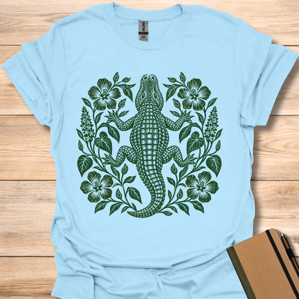 Alligator Block Print - Light Blue