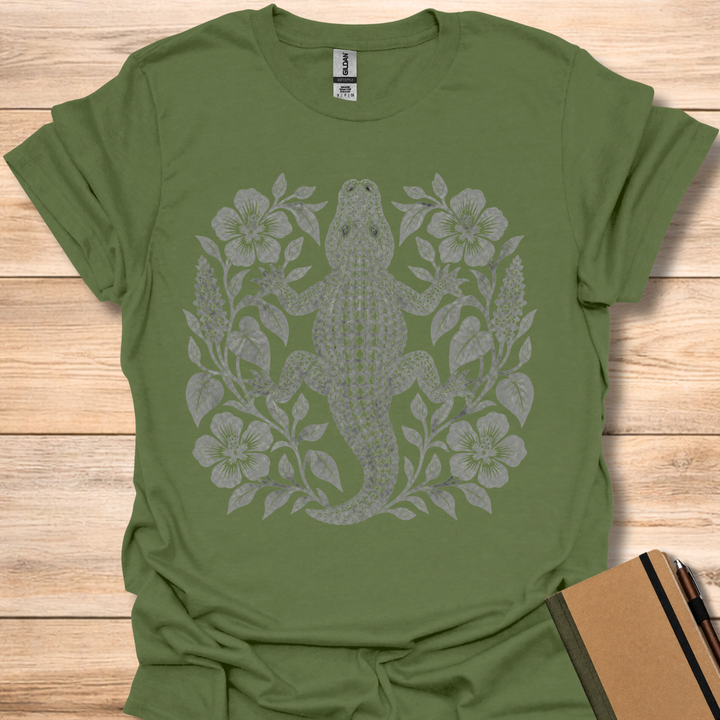 Alligator Block Print - Military Green