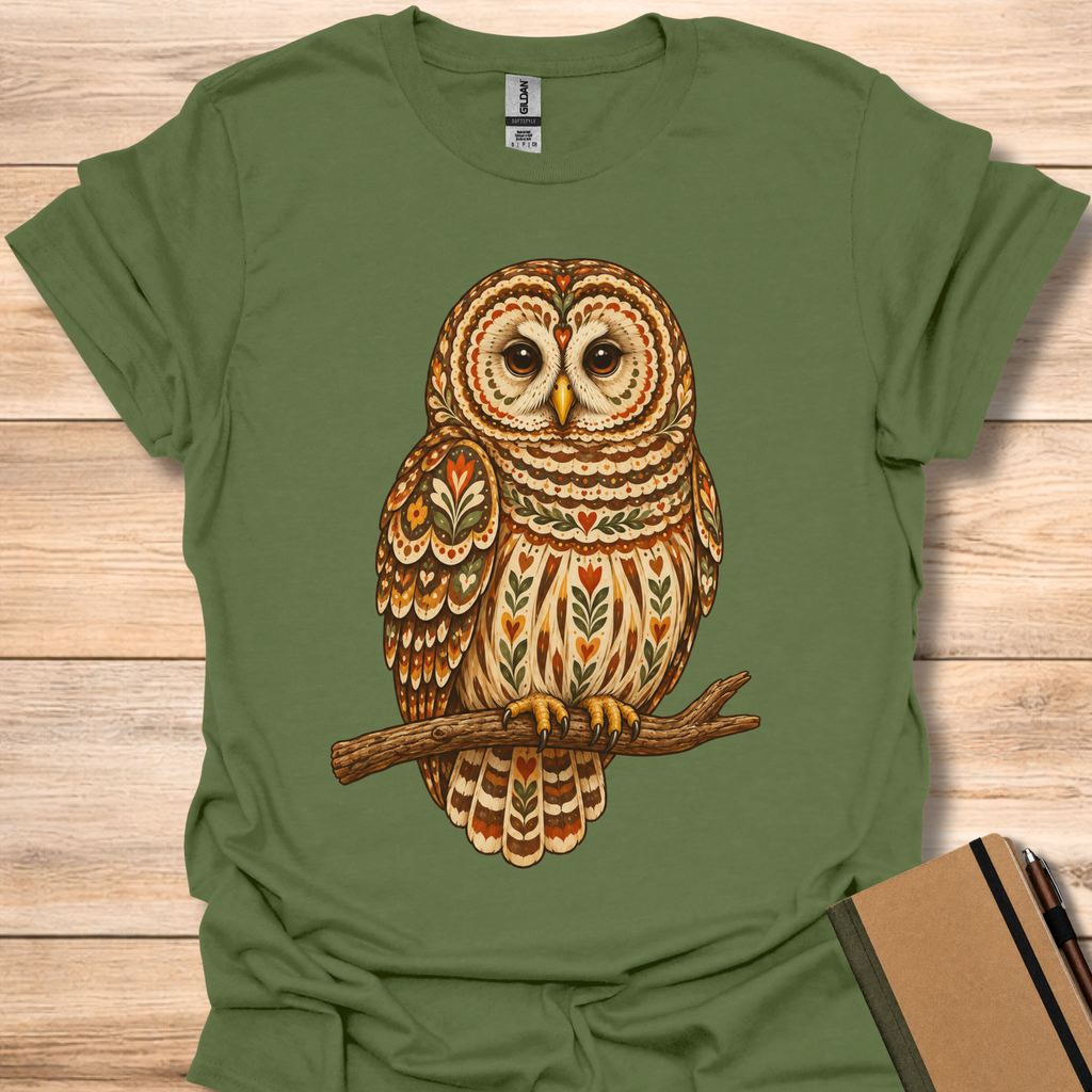 Barred Owl Folk Art - Military Green