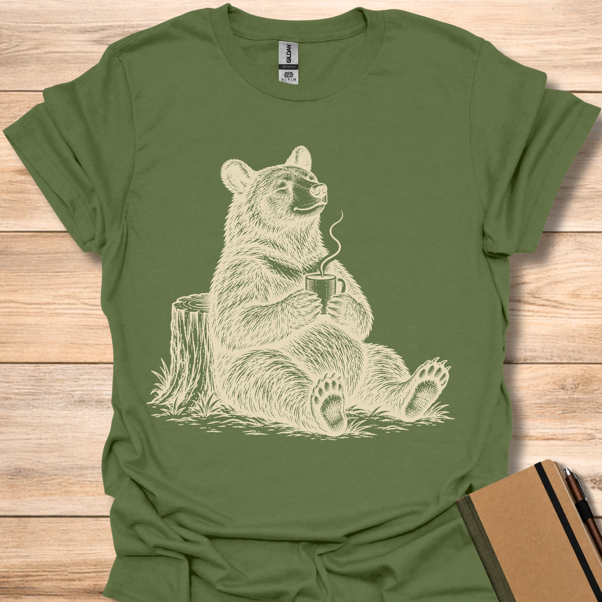 Bear With Coffee - Military Green