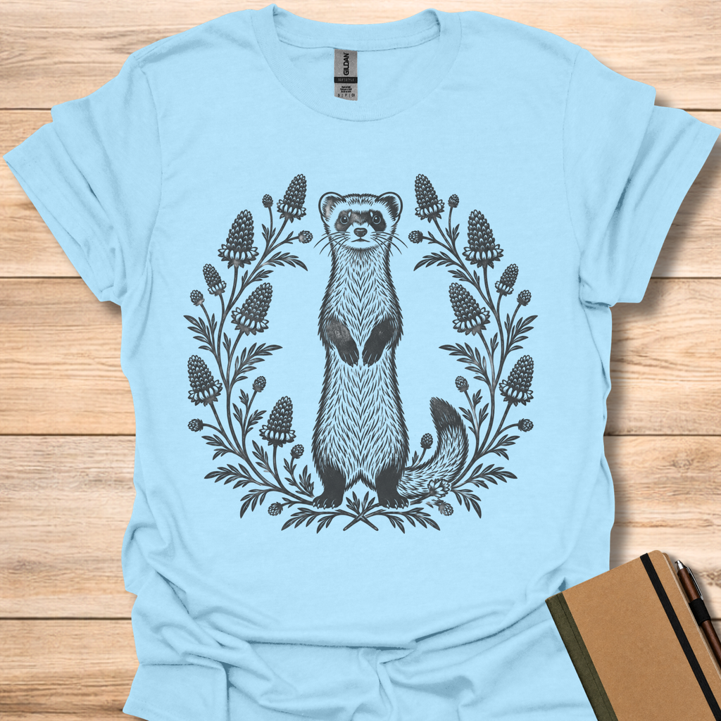 Black-Footed Ferret Block Print - Light Blue