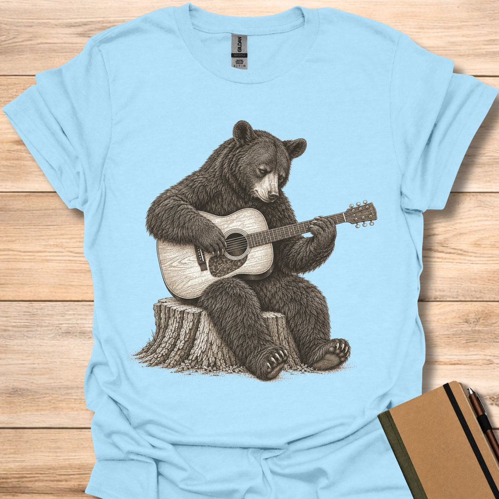 Black Bear On Guitar - Light Blue