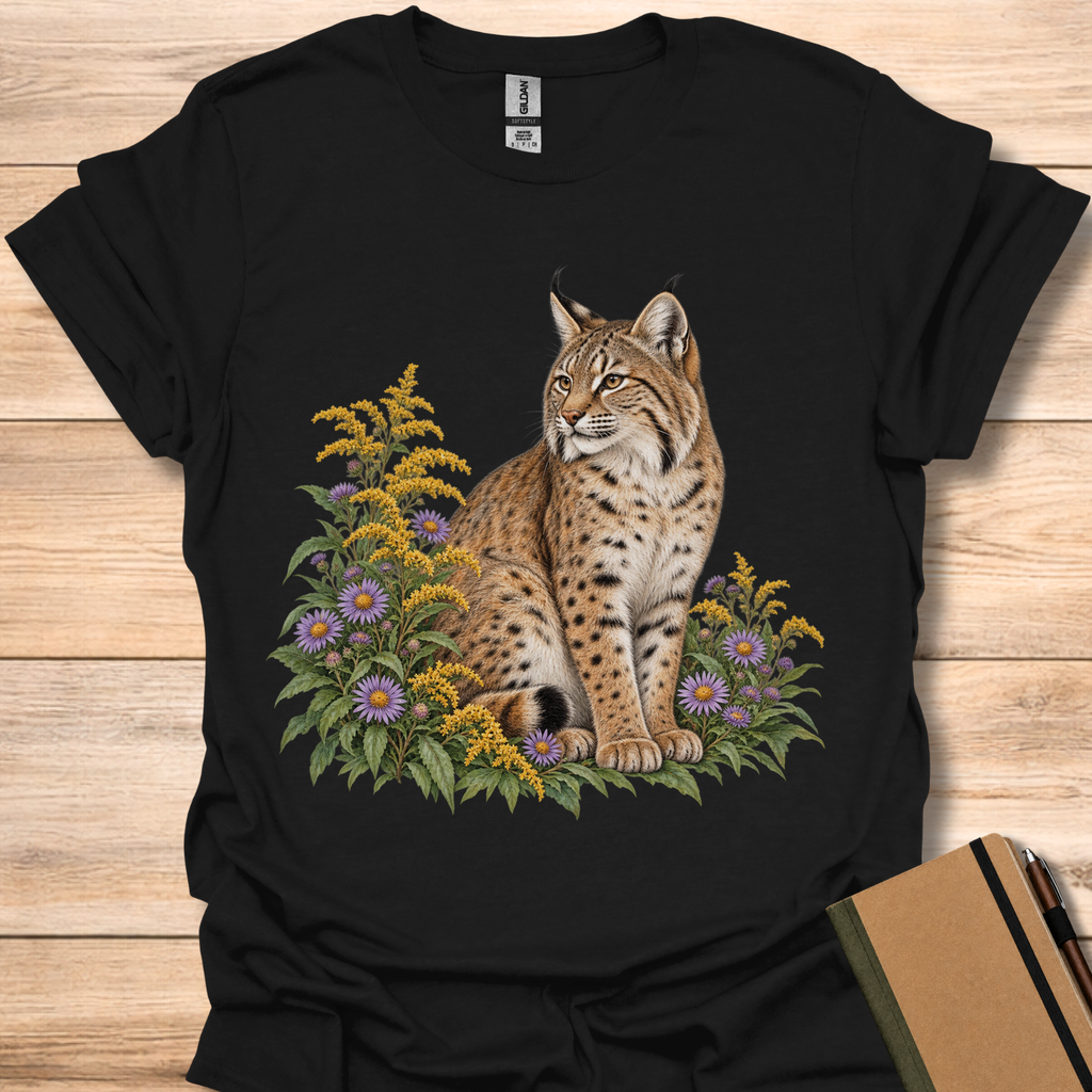 Bobcat In Goldenrod & Asters - Black