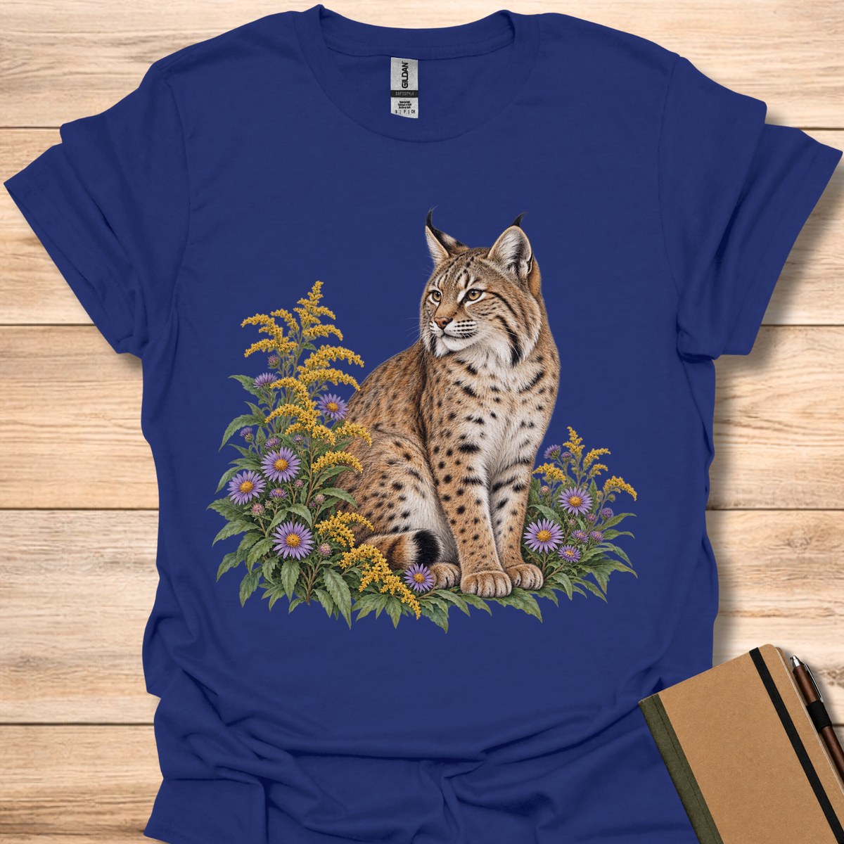 Bobcat In Goldenrod & Asters - Navy