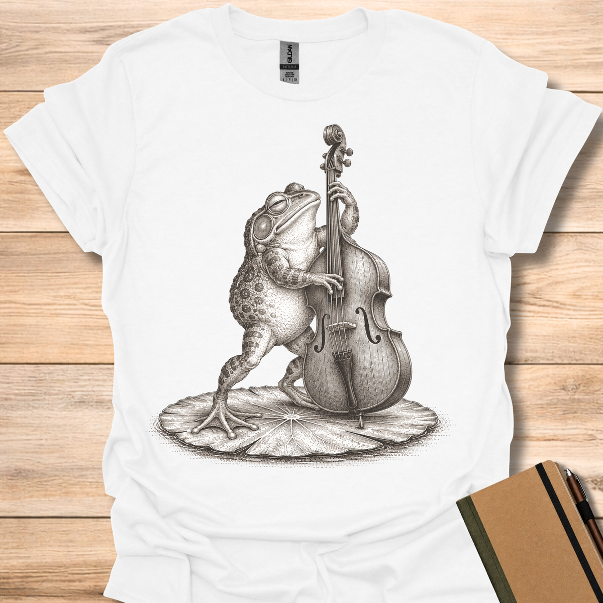 Bullfrog On Upright Bass - White