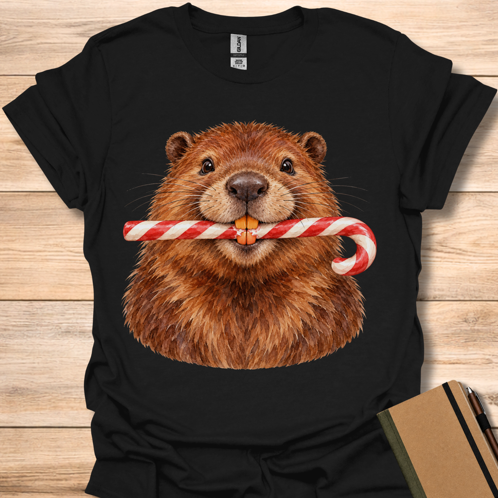 Candy Cane Beaver Watercolor - Black