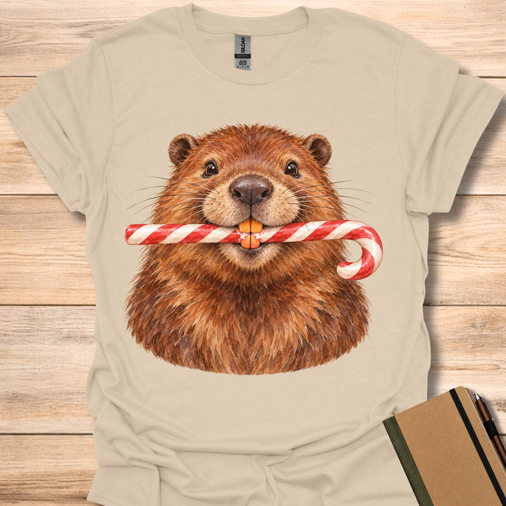 Candy Cane Beaver Watercolor - Sand