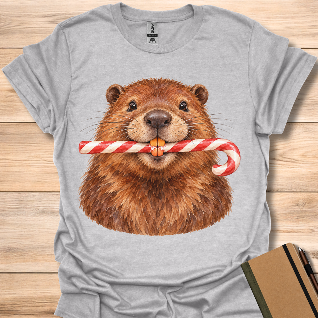 Candy Cane Beaver Watercolor - Sport Grey