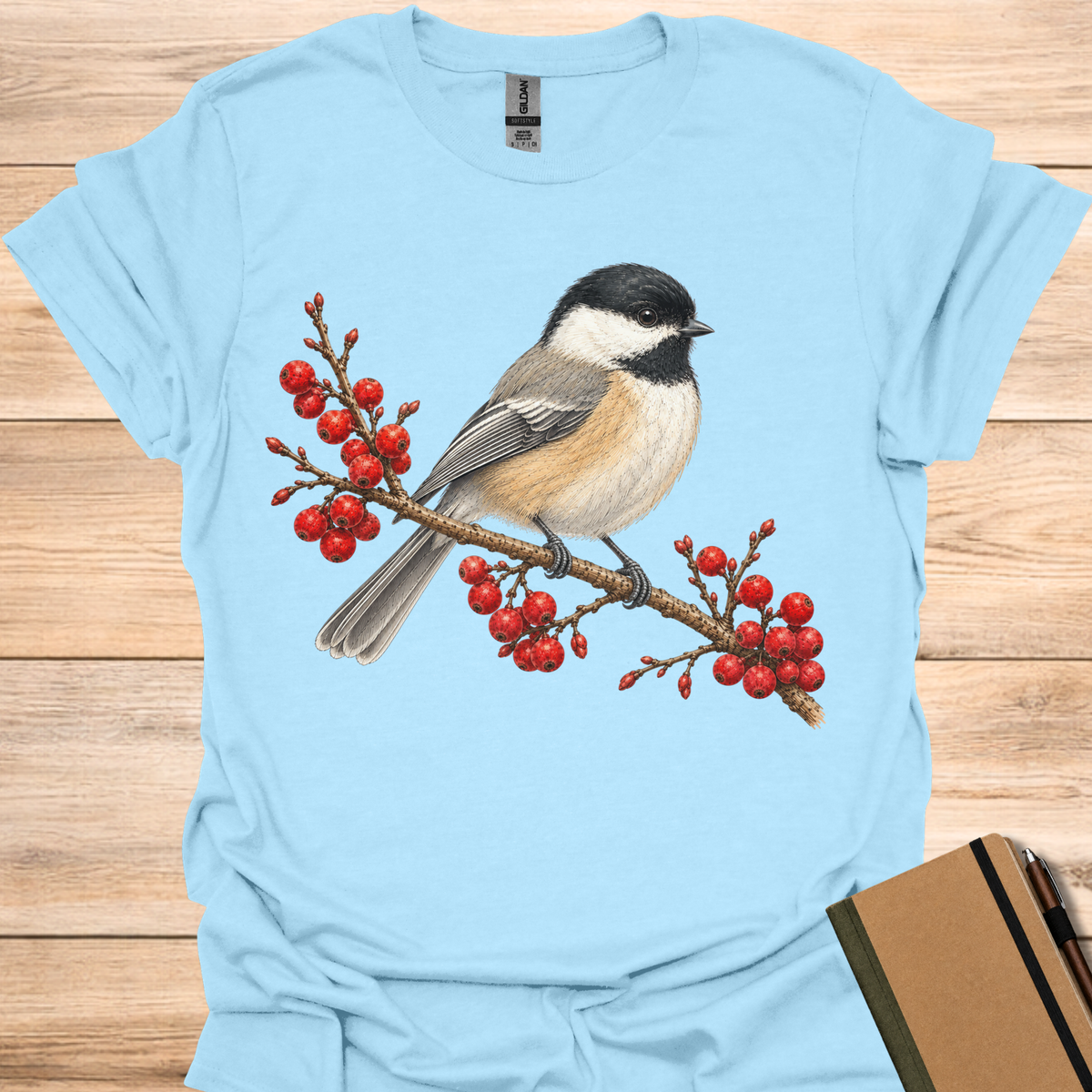 Chickadee On Winterberry - Light Blue