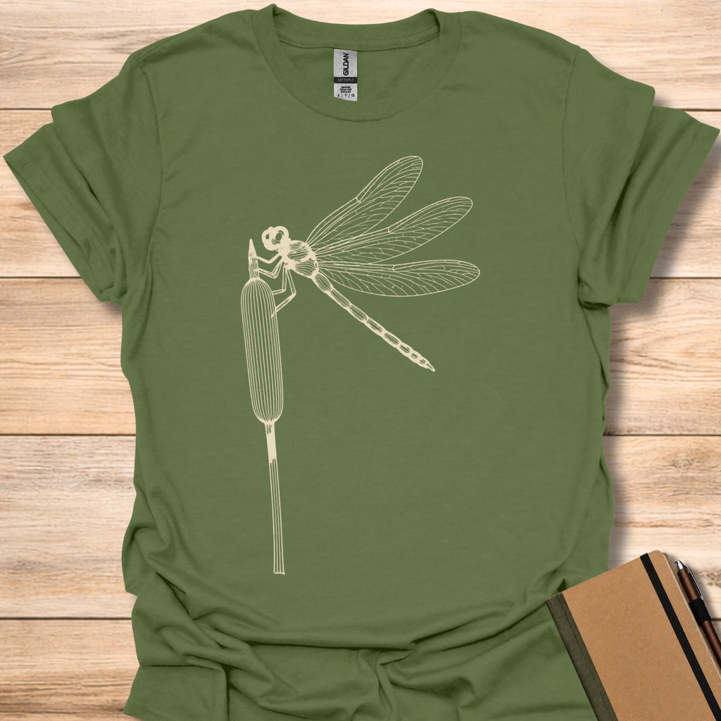 Dragonfly Line Art - Military Green