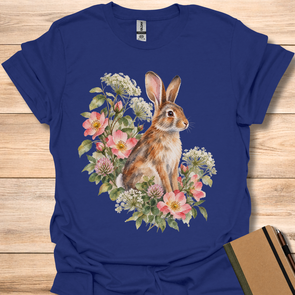 Eastern Cottontail Wild Rose Watercolor - Navy