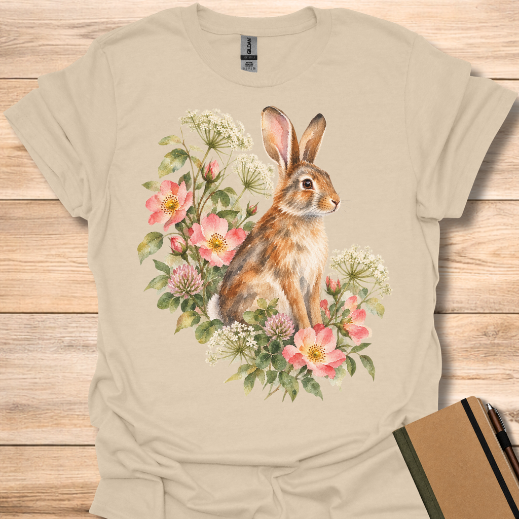 Eastern Cottontail Wild Rose Watercolor - Sand