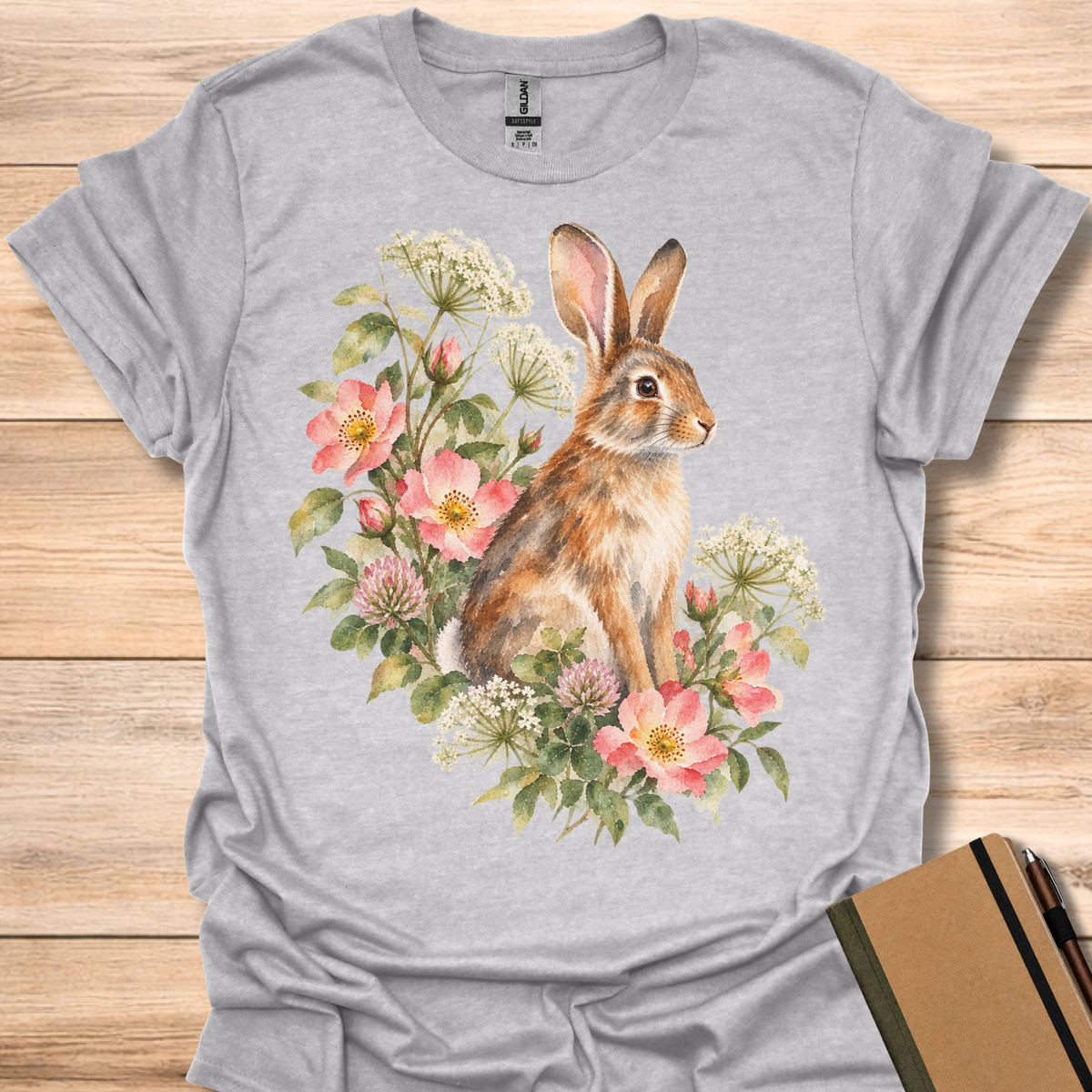 Eastern Cottontail Wild Rose Watercolor - Sport Grey