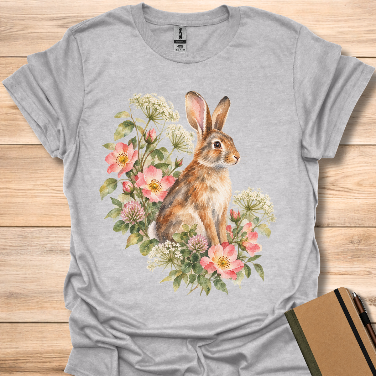 Eastern Cottontail Wild Rose Watercolor - Sport Grey