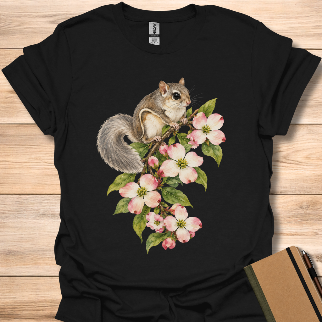 Flying Squirrel On Flowering Dogwood - Black