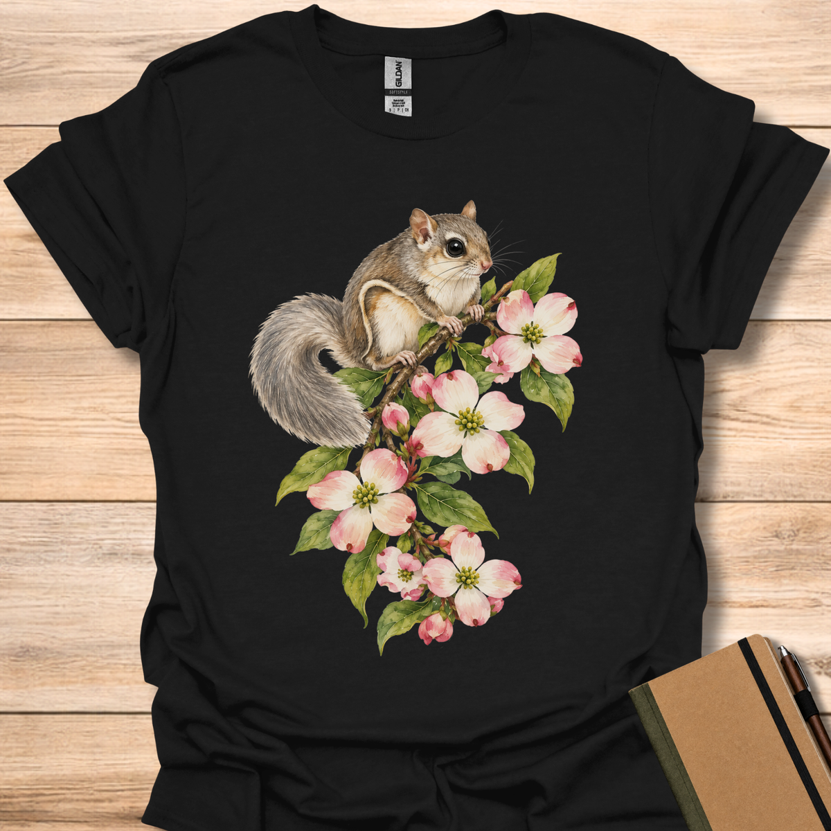 Flying Squirrel On Flowering Dogwood - Black
