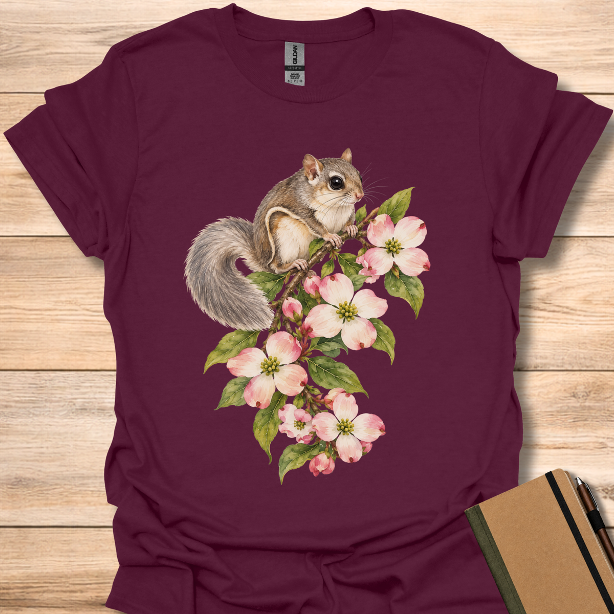 Flying Squirrel On Flowering Dogwood - Maroon