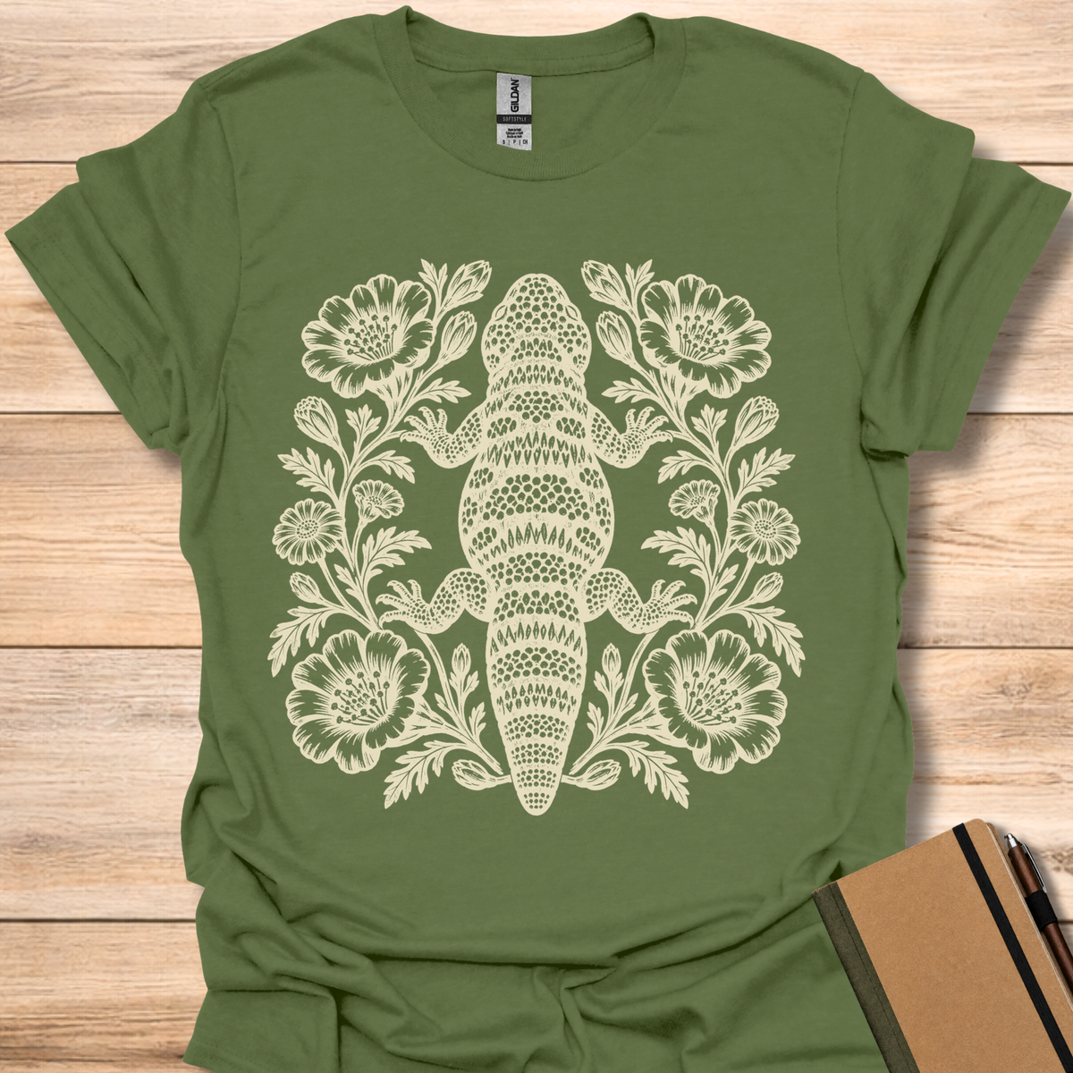 Gila Monster Block Print - Military Green