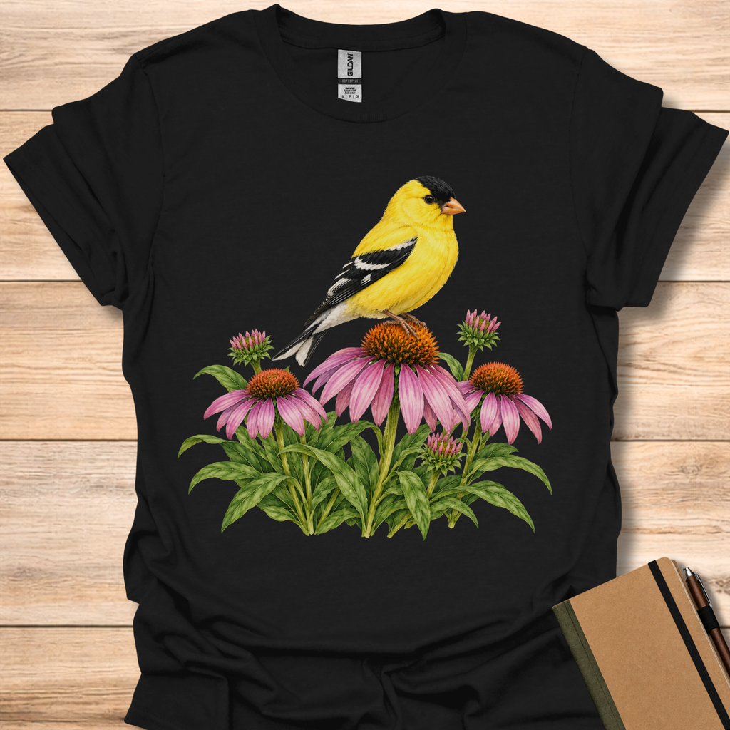 Goldfinch On Purple Coneflower - Black