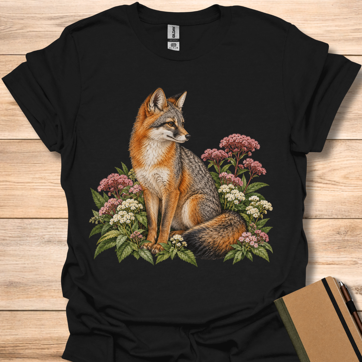 Gray Fox In Joe-Pye Weed & Boneset - Black