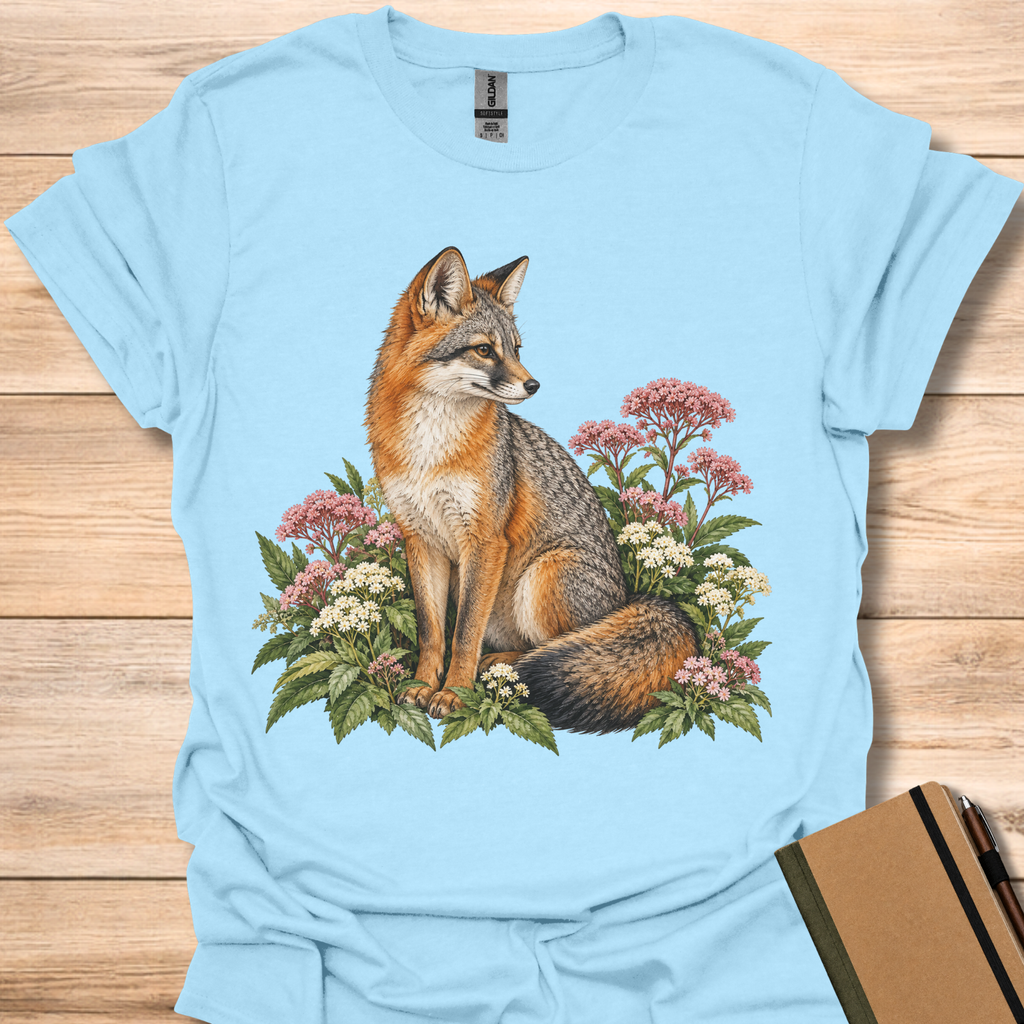 Gray Fox In Joe-Pye Weed & Boneset - Light Blue
