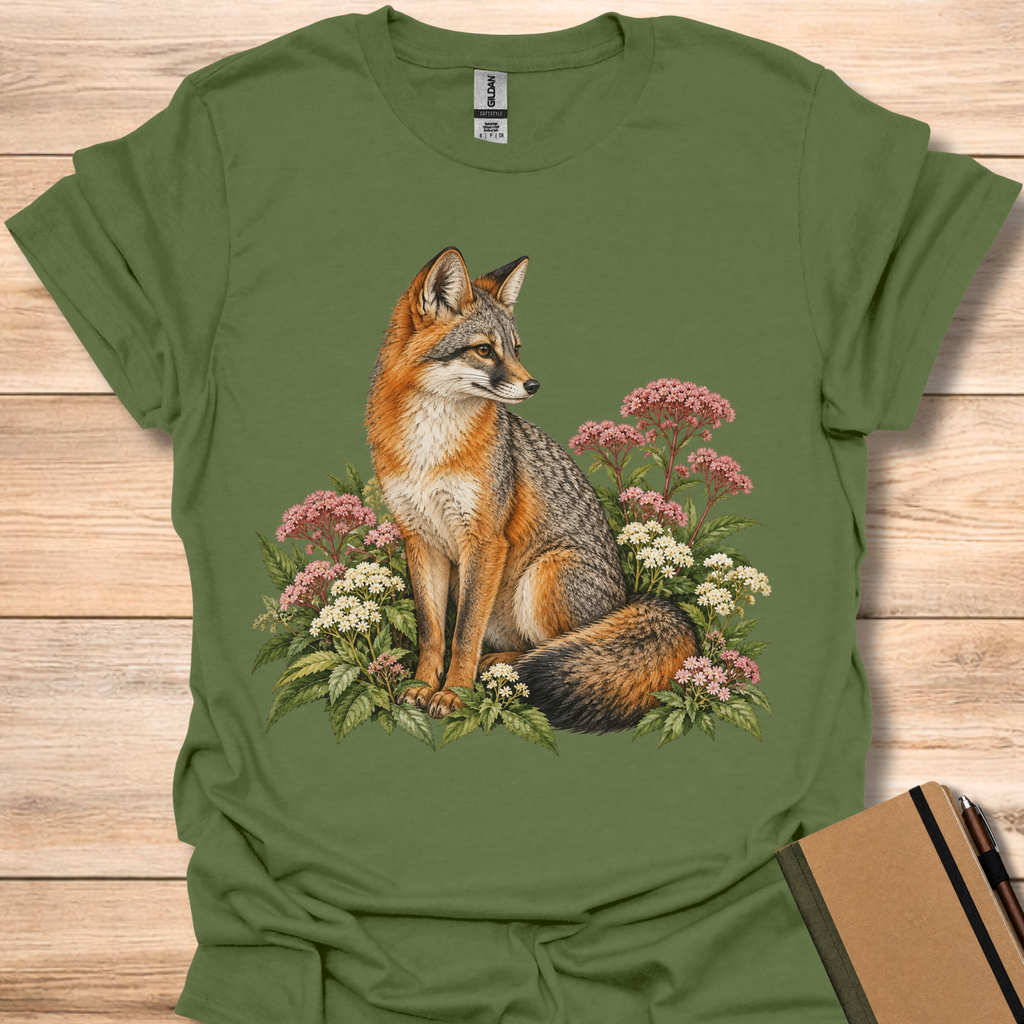 Gray Fox In Joe-Pye Weed & Boneset - Military Green