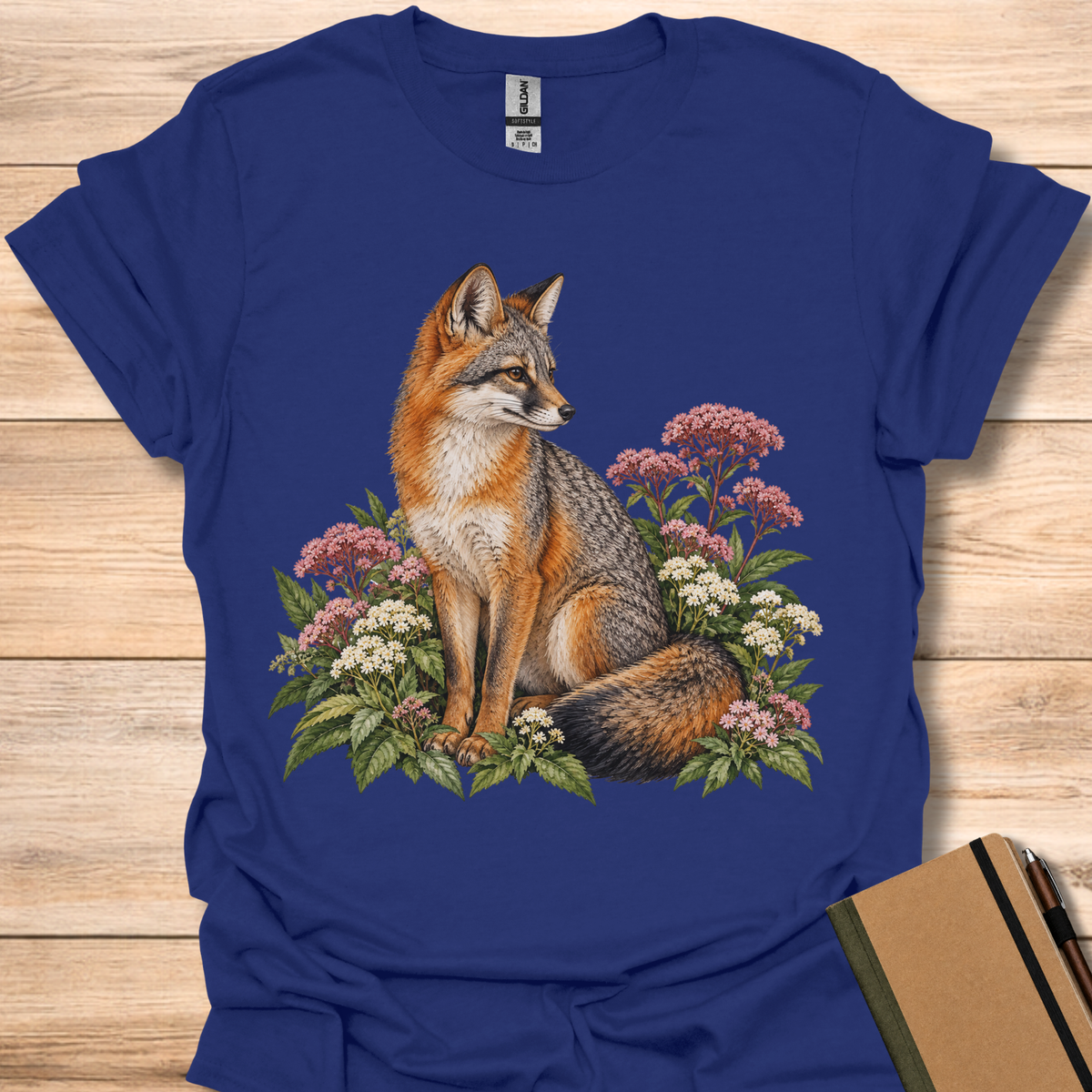 Gray Fox In Joe-Pye Weed & Boneset - Navy
