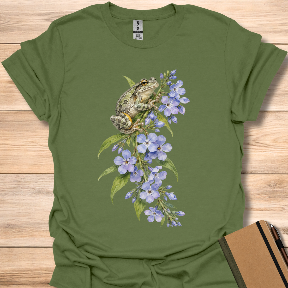 Gray Treefrog On Wild Blue Phlox - Military Green