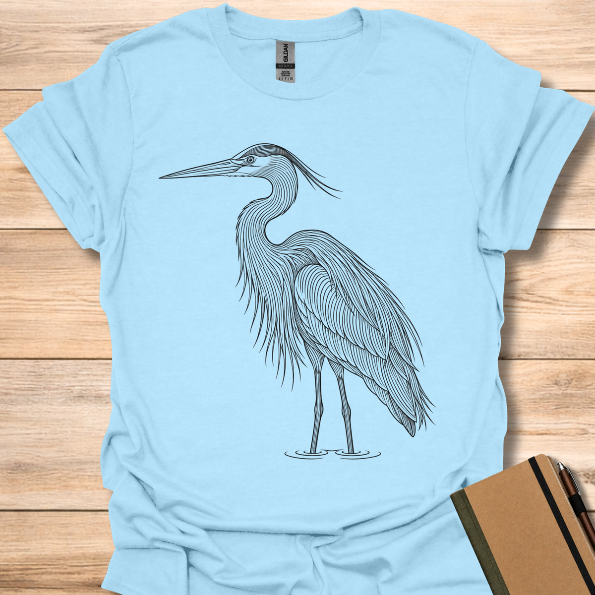 Great Blue Heron Line Art - Light Blue