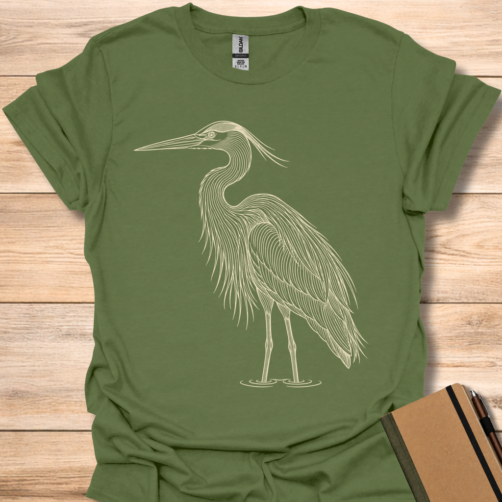 Great Blue Heron Line Art - Military Green