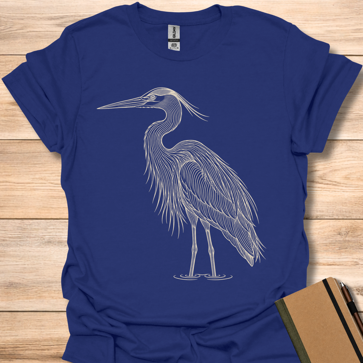 Great Blue Heron Line Art - Navy