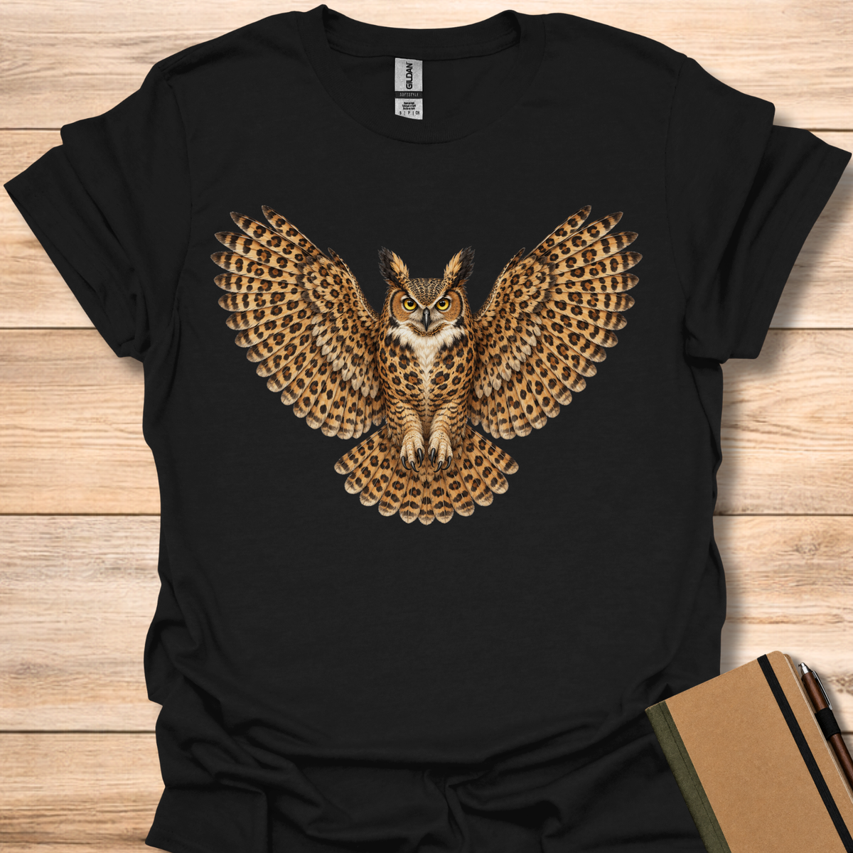 Great Horned Owl Leopard Print - Black