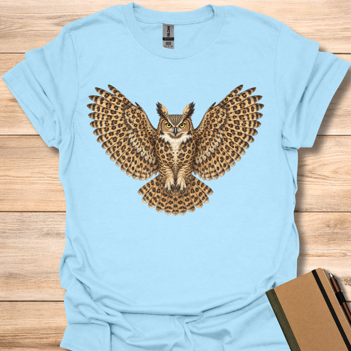 Great Horned Owl Leopard Print - Light Blue