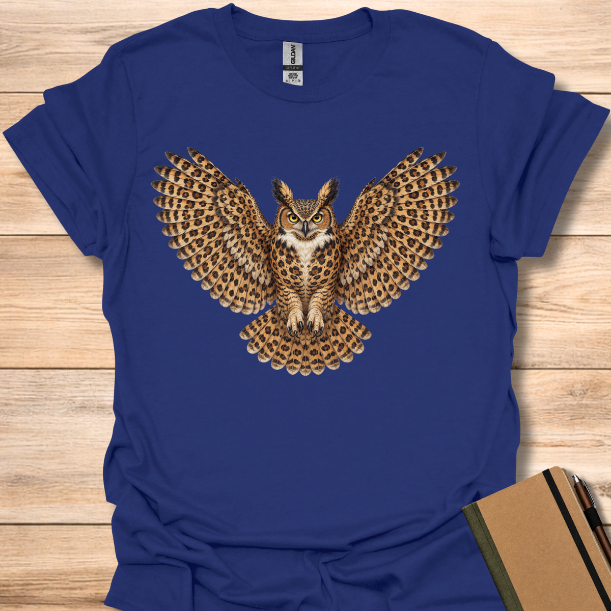Great Horned Owl Leopard Print - Navy