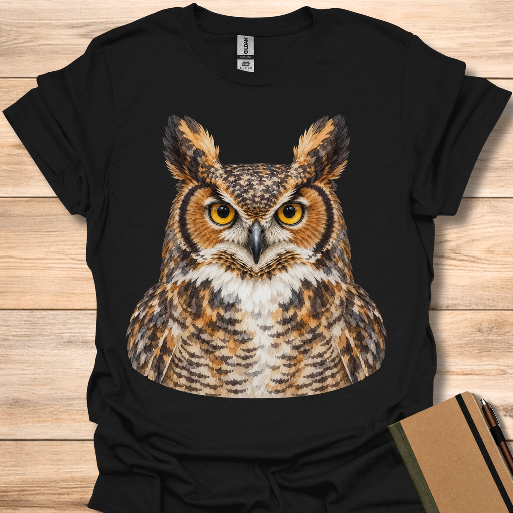 Great Horned Owl Watercolor Portrait - Black