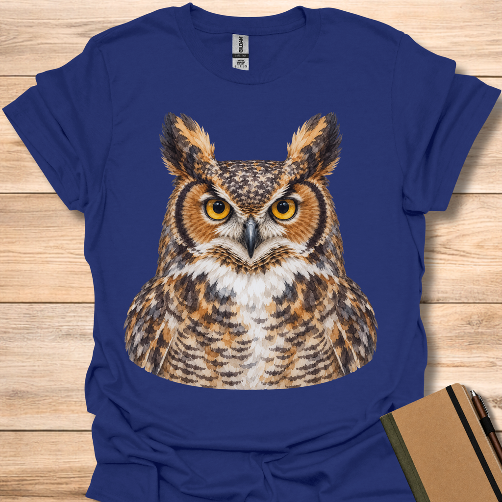 Great Horned Owl Watercolor Portrait - Navy