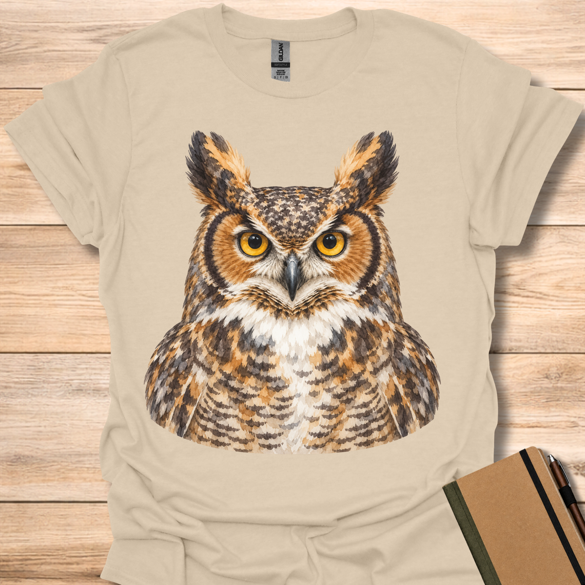Great Horned Owl Watercolor Portrait - Sand