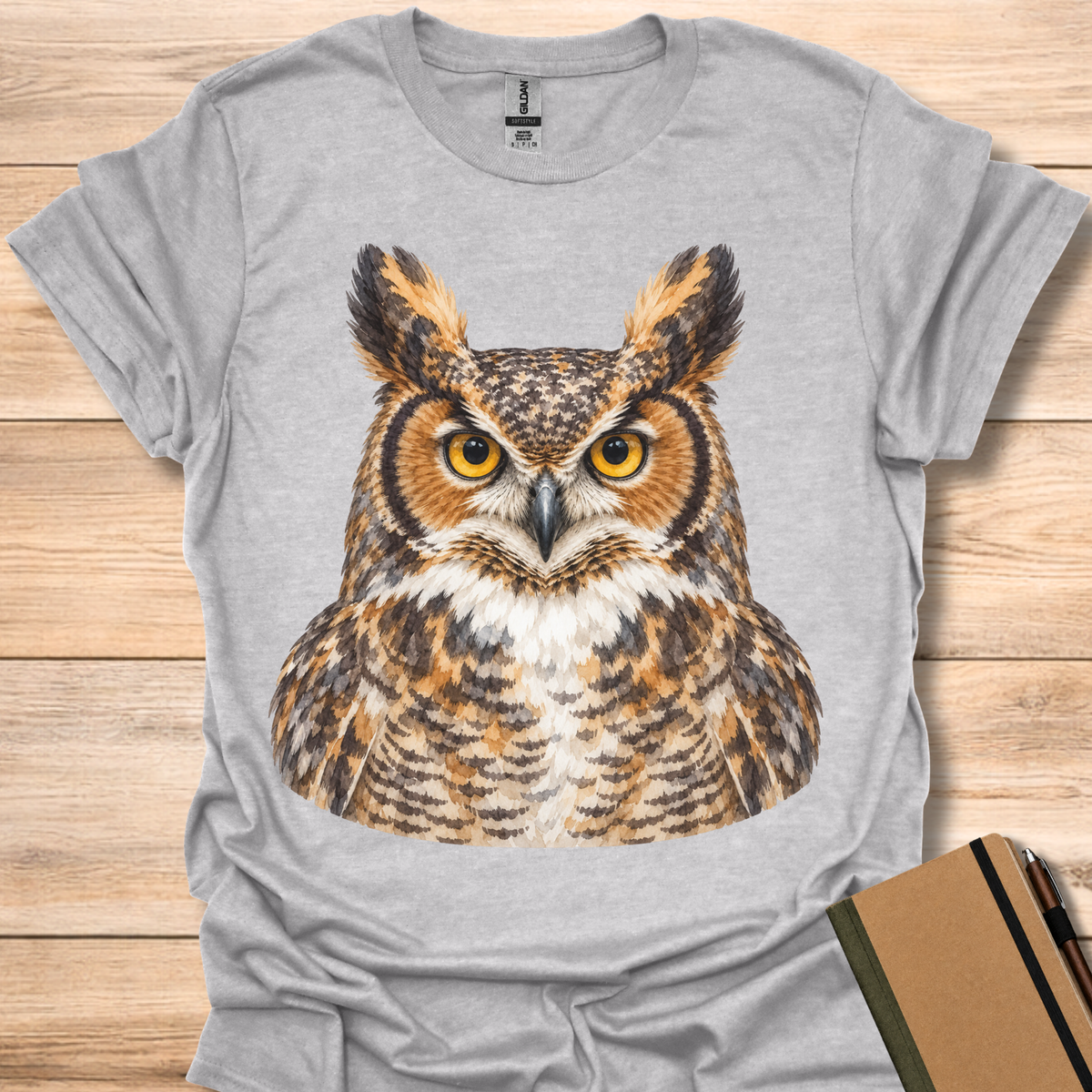 Great Horned Owl Watercolor Portrait - Sport Grey