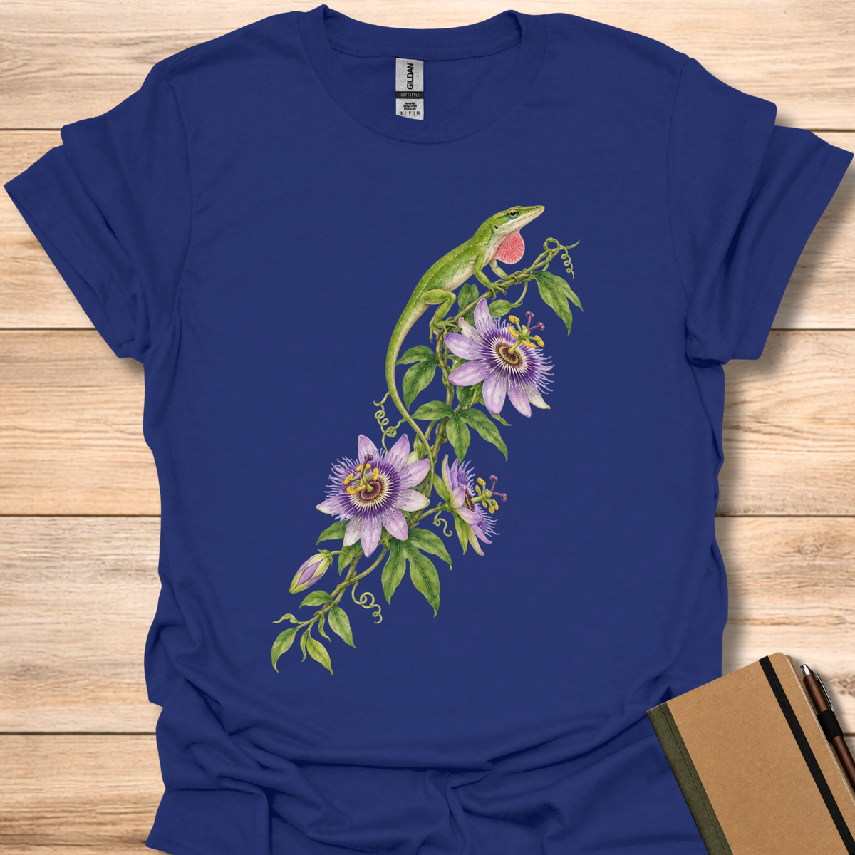 Green Anole On Passionflower - Navy