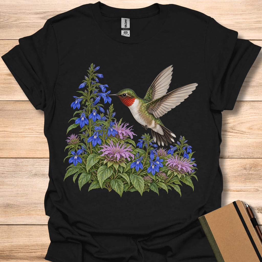 Hummingbird At Blue Lobelia - Black