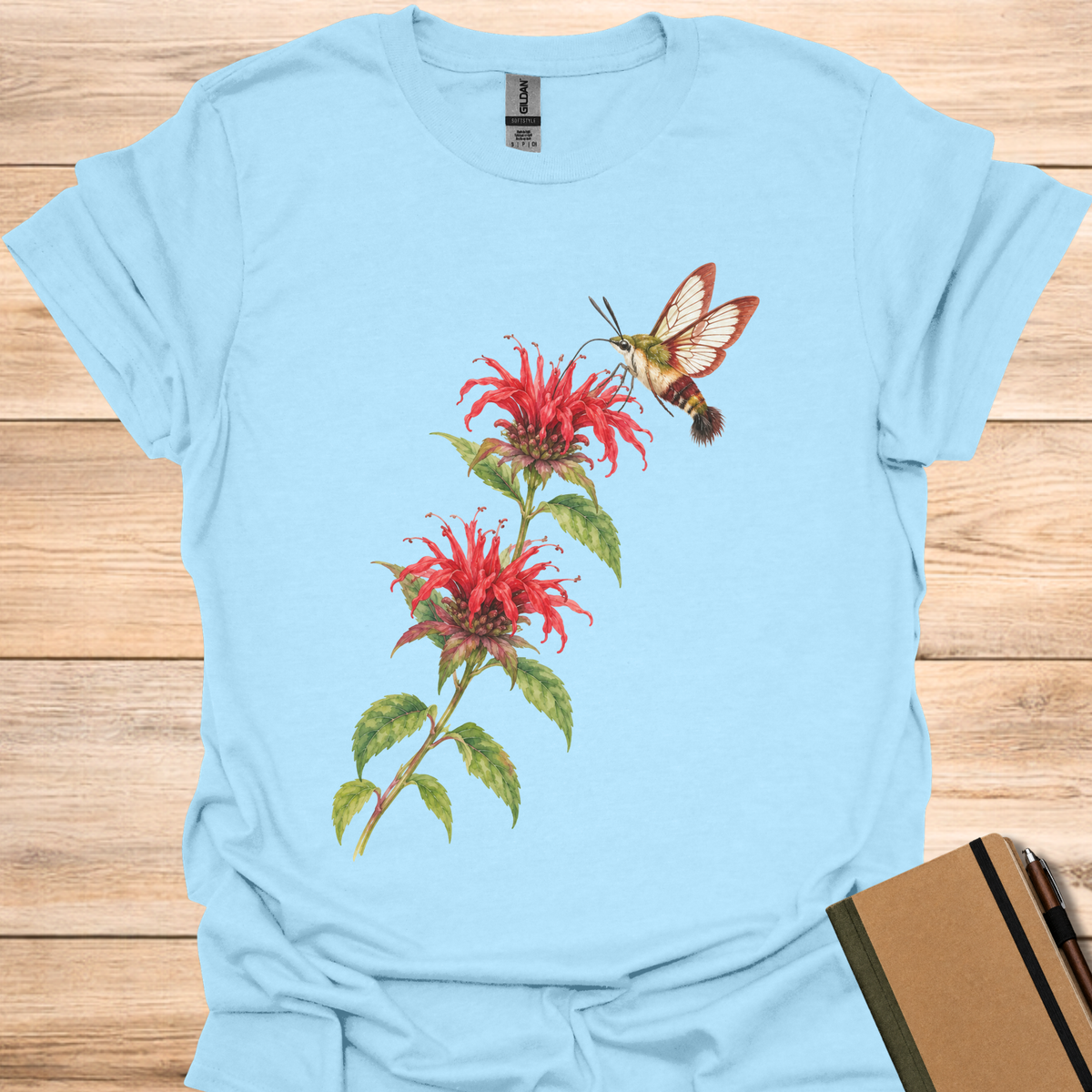 Hummingbird Clearwing On Bee Balm - Light Blue