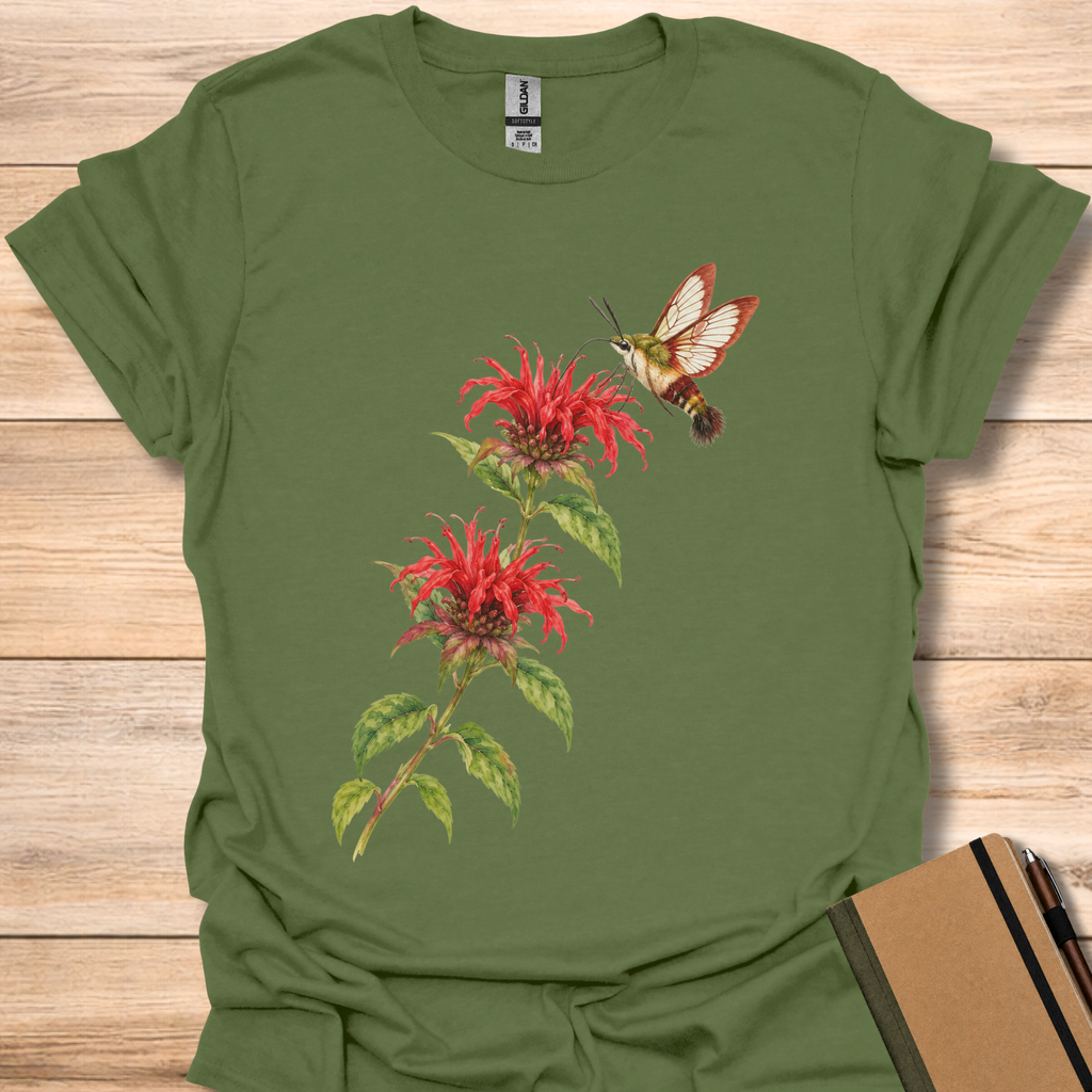 Hummingbird Clearwing On Bee Balm - Military Green