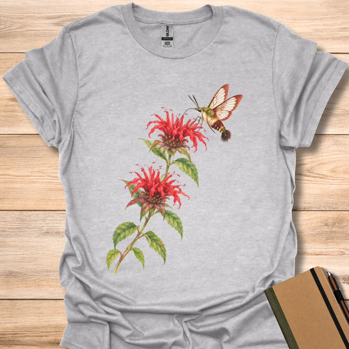 Hummingbird Clearwing On Bee Balm - Sport Grey