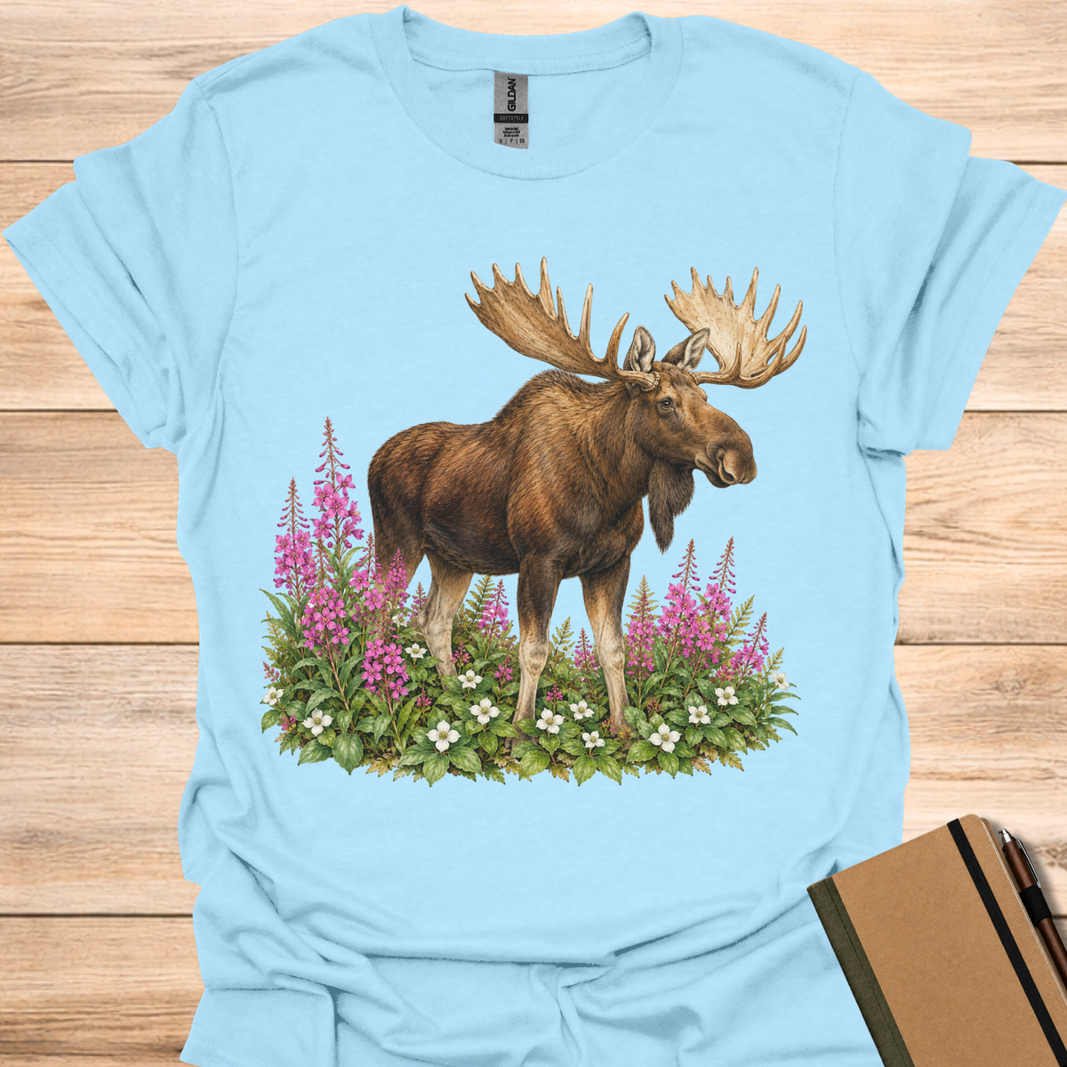 Moose In Fireweed - Light Blue