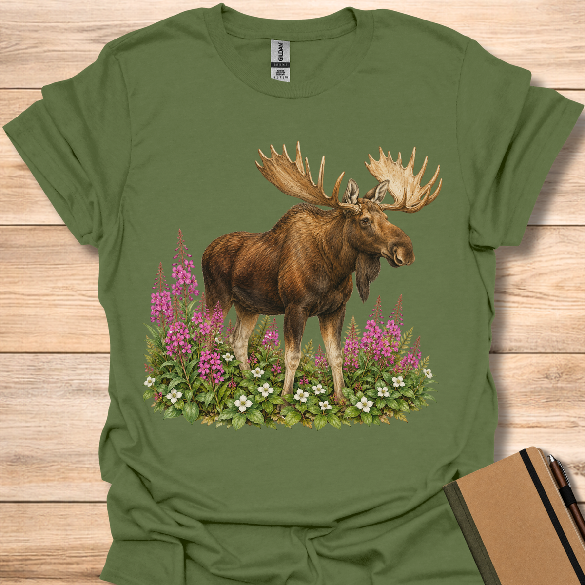 Moose In Fireweed - Military Green