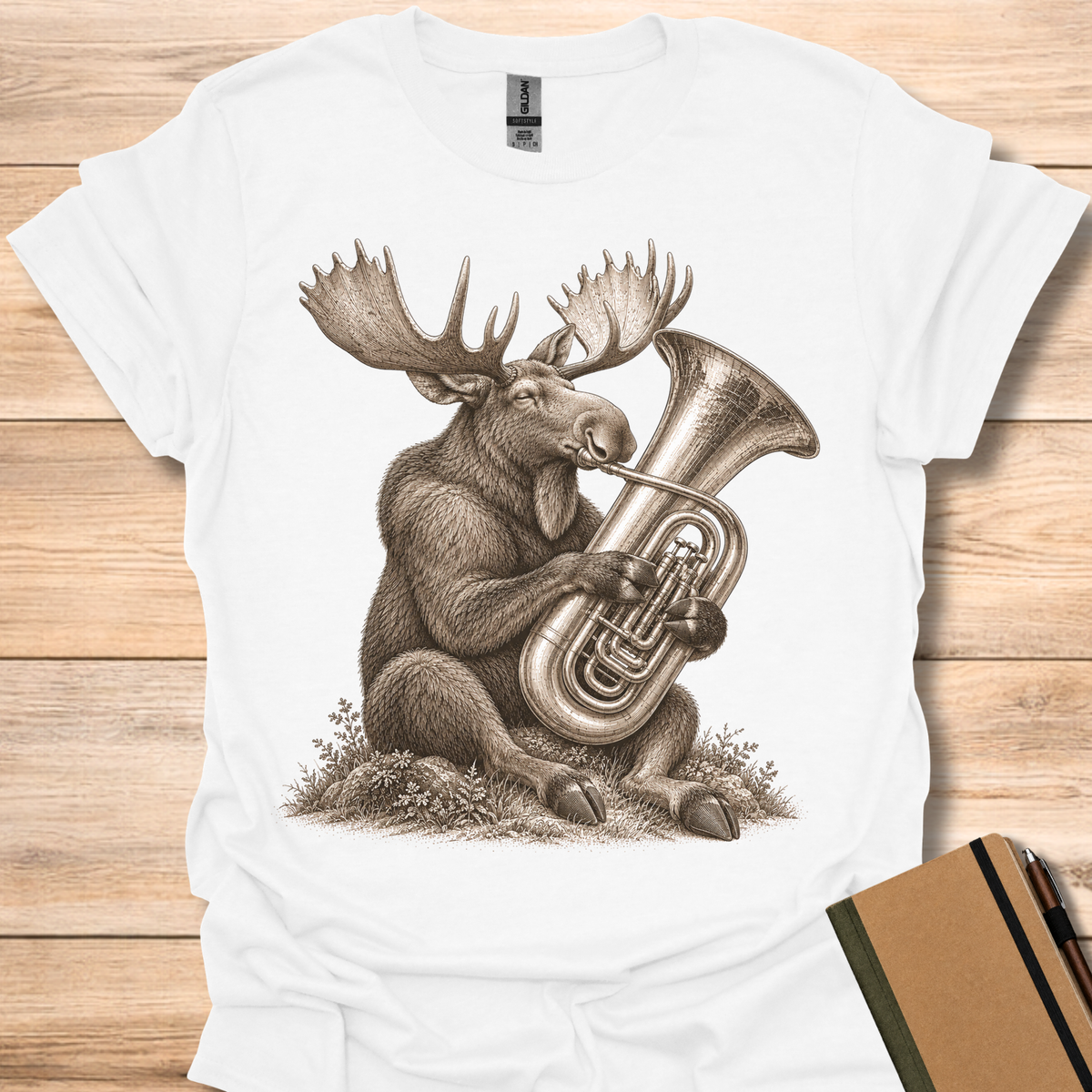 Moose On Tuba - White