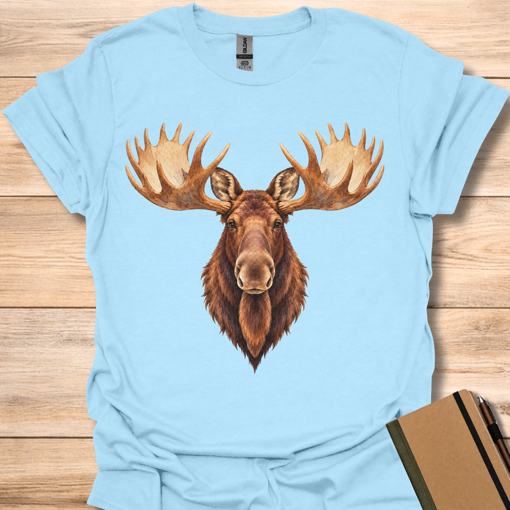 Moose Watercolor Portrait - Light Blue