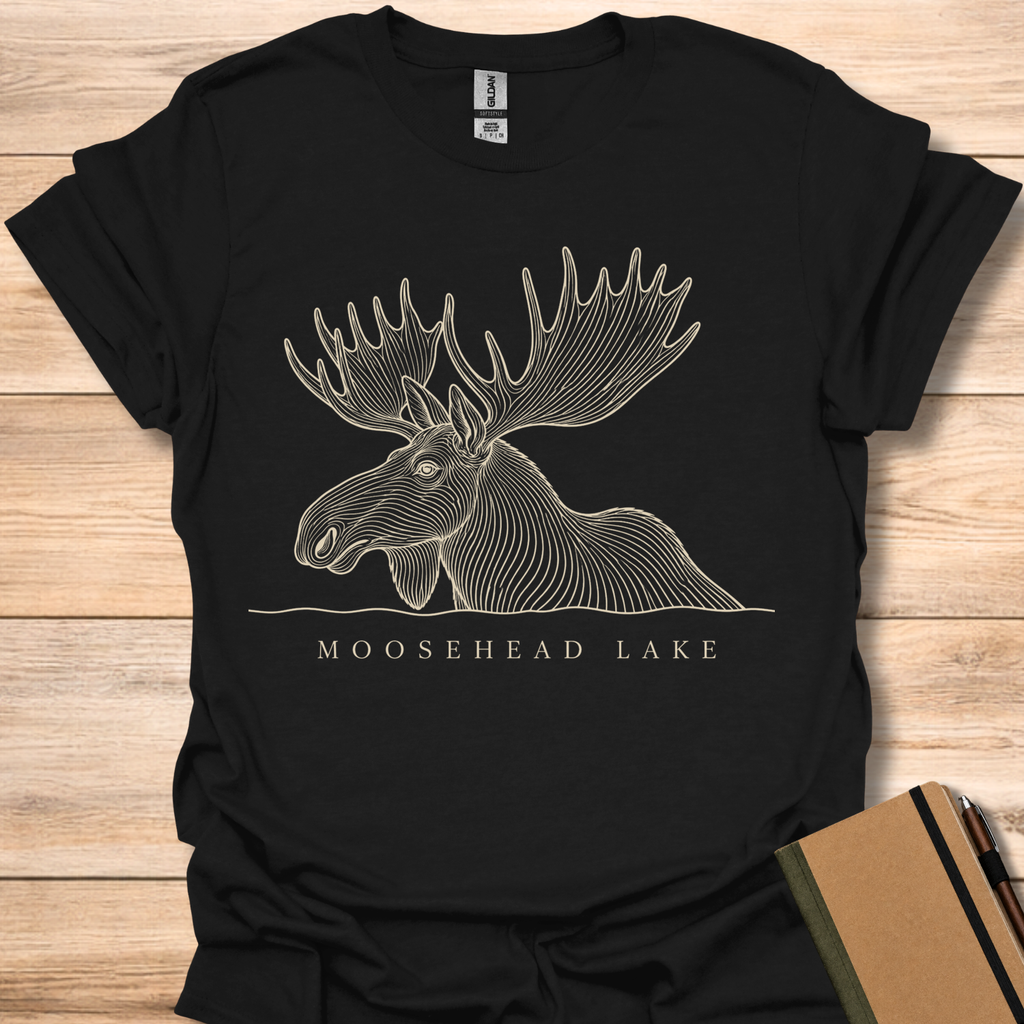 Moosehead Lake Moose Line Art - Black
