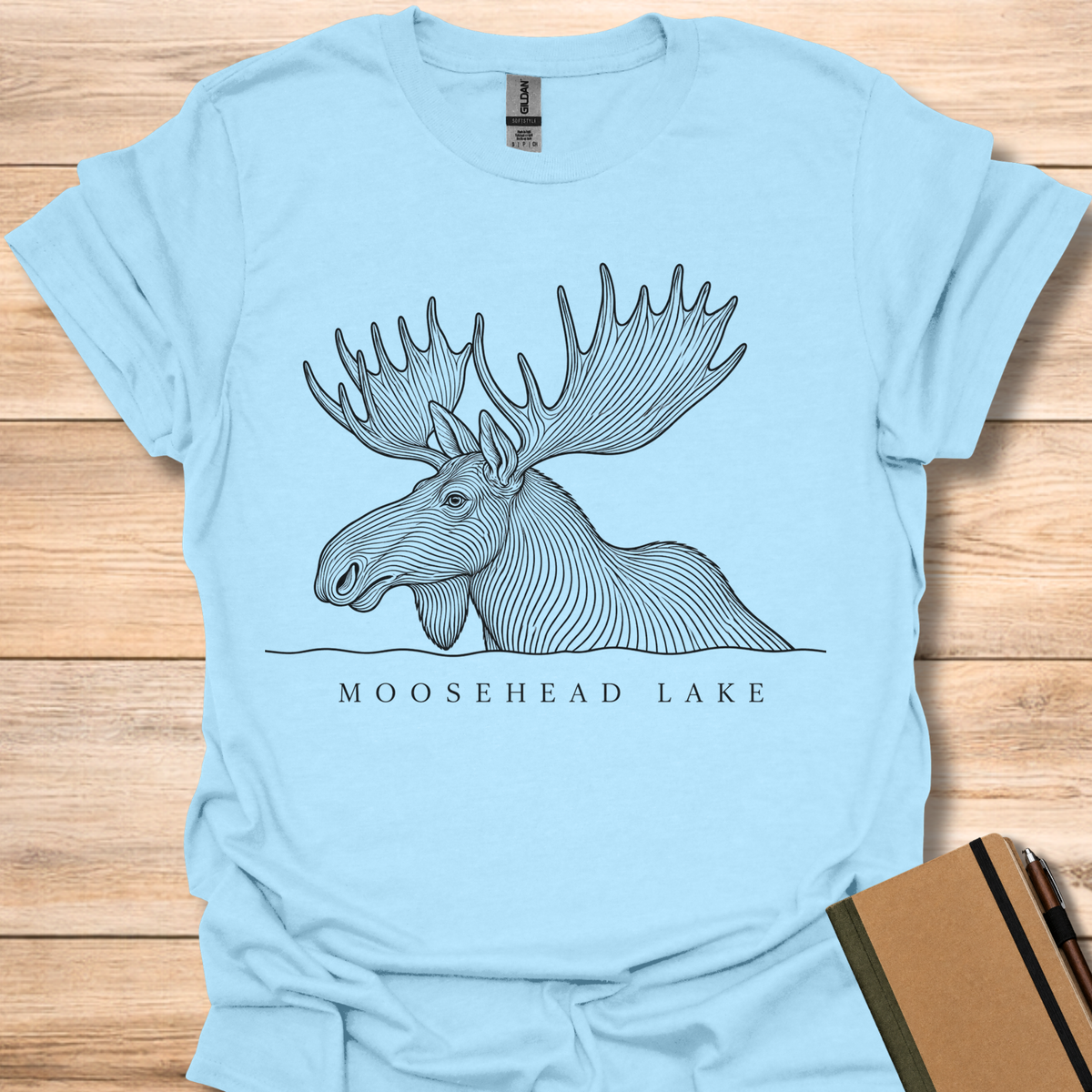 Moosehead Lake Moose Line Art - Light Blue