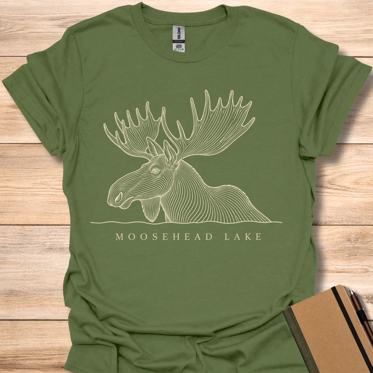 Moosehead Lake Moose Line Art - Military Green